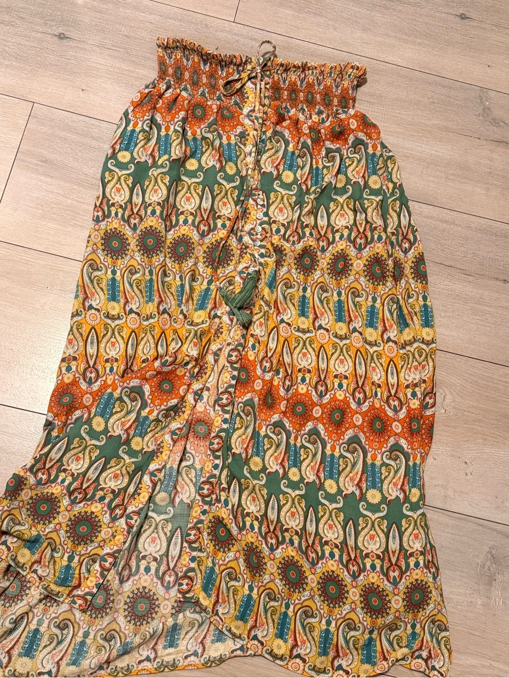 Christian Siriano Multicolor Paisley Print Maxi Skirt - Green, Orange, Yellow - Picture 2 of 10